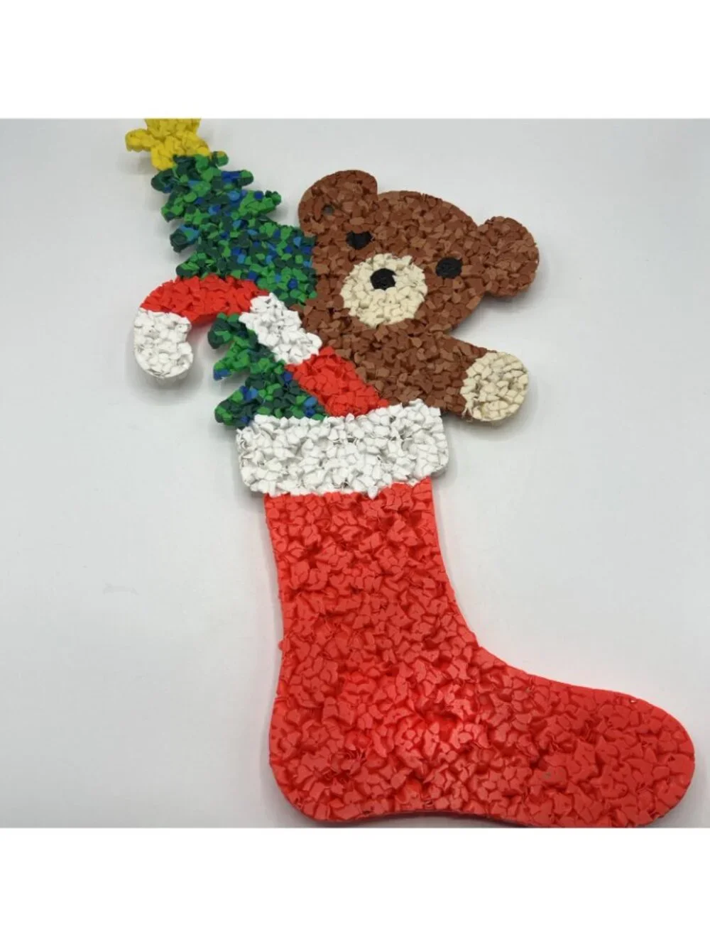Vintage Melted Plastic Popcorn Lot of 2 Bear Stockings Christmas Decorations
